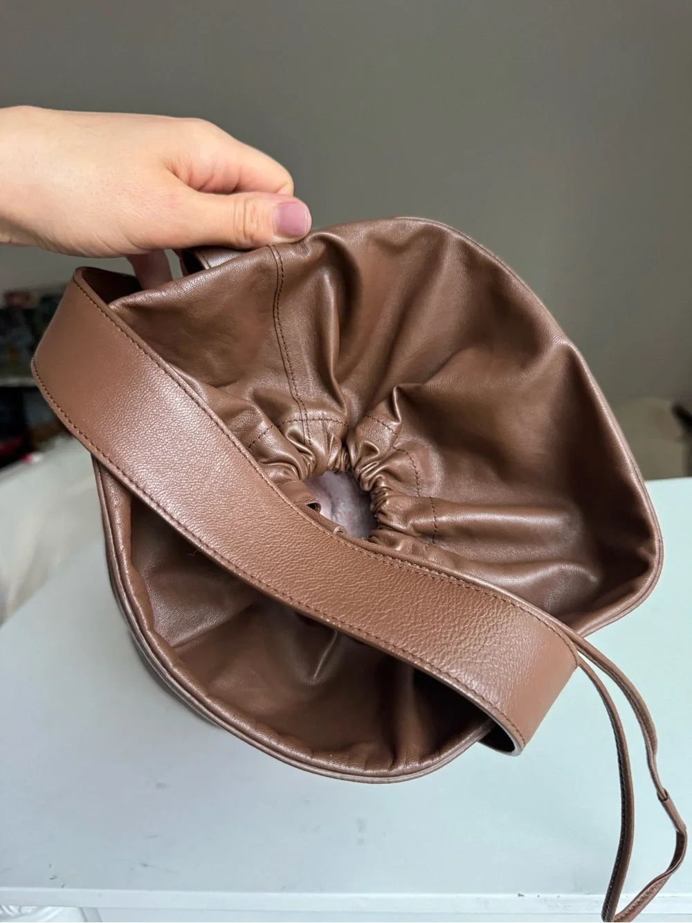 Jil Sander Brown Leather Bucket Bag
